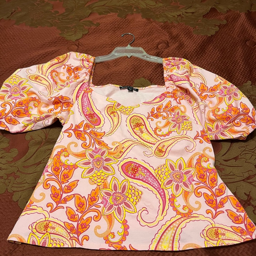 Boston Proper Pink and Orange Blouse Vibrant Top